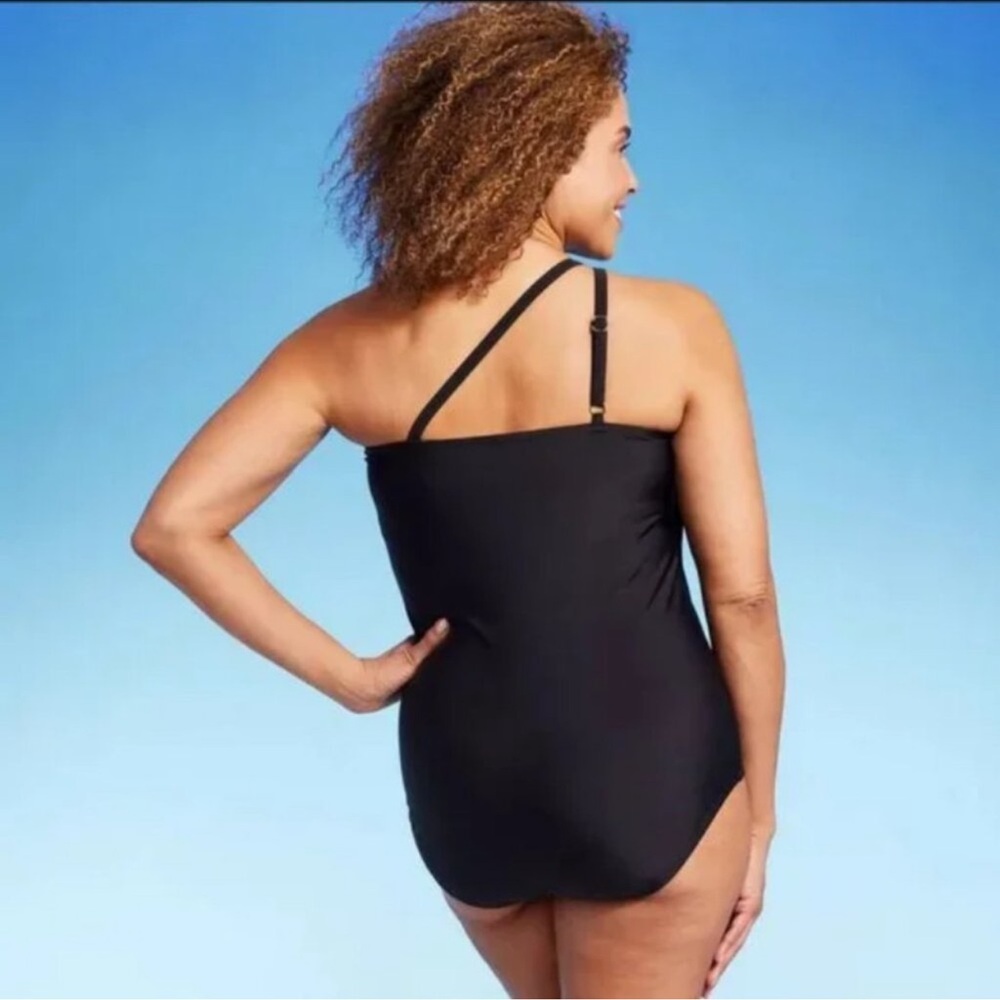 Lands' End UPF 50 Full Coverage Tummy Control One Shoulder One Piece Black 24W - Picture 9 of 11